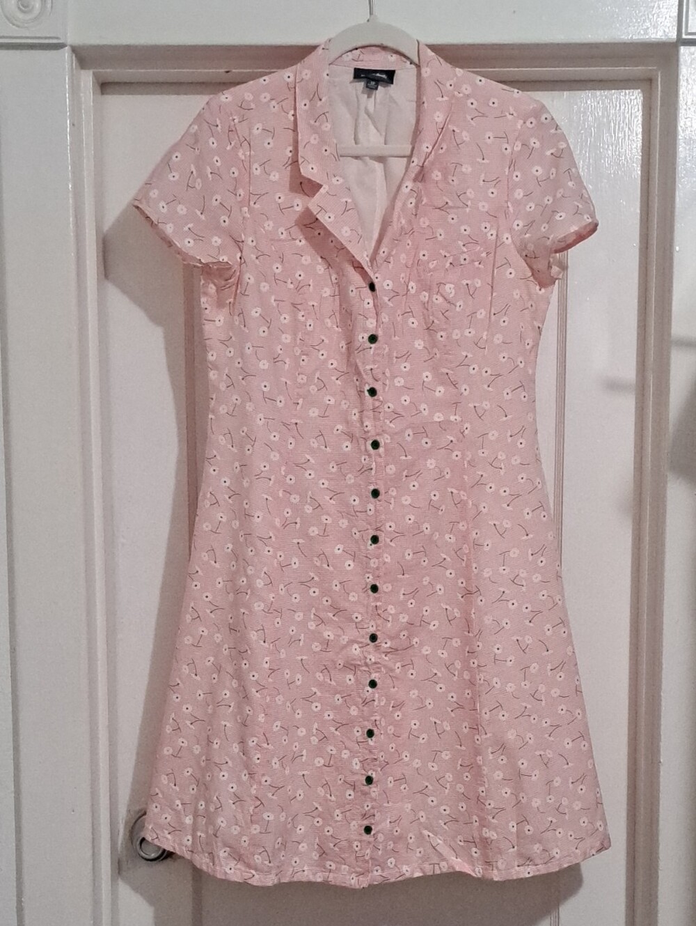 ModCloth Pale Pink Floral-Gingham Shirt Dress